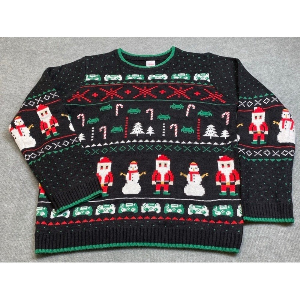 Holiday Time Gamer Christmas Sweater Women XXL 18 Black Gamer Santa Snowman